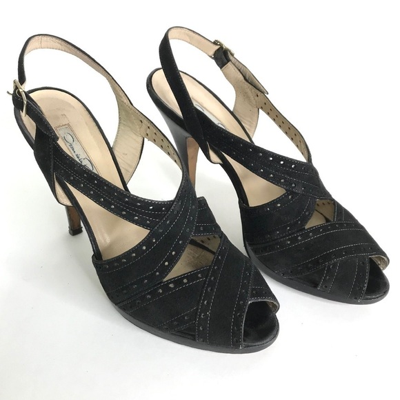 Oscar de la Renta Suede Leather Peep Toe Sandals Heels SIZE 38 - Picture 16 of 16